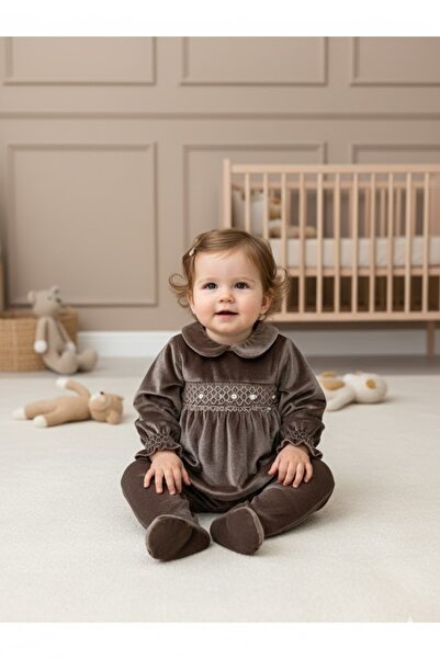 Babydola Kız bebek kadife alt üst takım rokoko işli kadife takım
