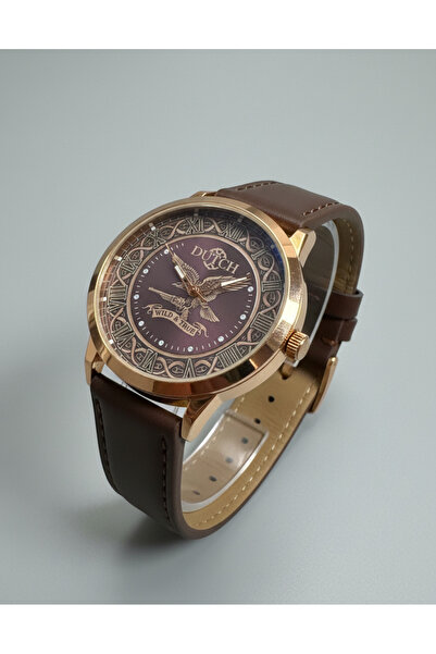 DUTCH STORE ساعة كلاسيكية بإطار نحاسي وسوار جلد بني – مقاومة للماء