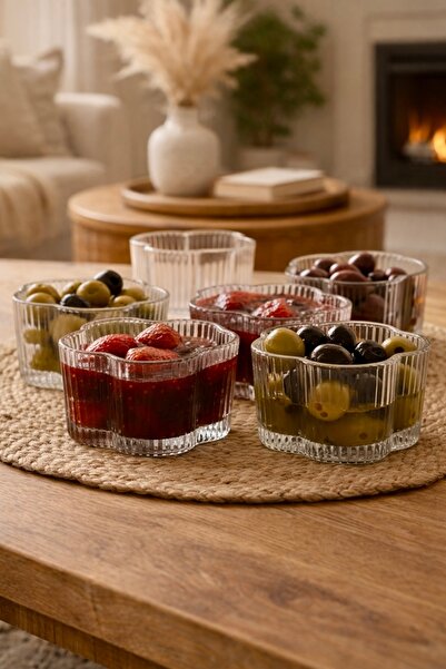 Maloria Çiçek Şekilli Yonca Çizgili Kase Seti | 6'lı - 200cc