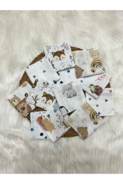 Eylülce Butik 12-Pack Patterned Muslin Baby Mouth Wipes 100% Cotton 20*20 cm