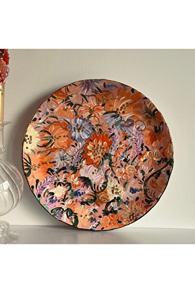 inrobert El Boyaması Çiçek Desenli Dekoratif Seramik Tabak – Altın Detaylı Sa...
