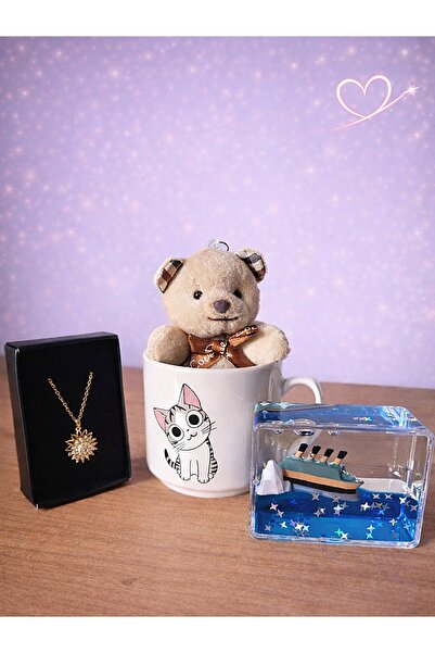 Rüya Kıyısı Ayıcık Anahtarlık, Kedili Kupa, Çiçek Kolye Ve Batmayan Gemi – Se...