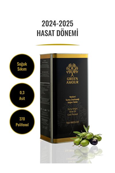 Green Amour Soğuk Sıkım, 0,3 Asit, 370 Poilfenol, 5 litre Naturel Sızma zeyti...