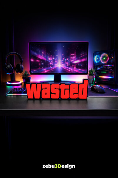 zebu3Design Wasted Yazı Figürü Masa Dekoru | Oyuncu Odası Gaming Aksesuarı | ...