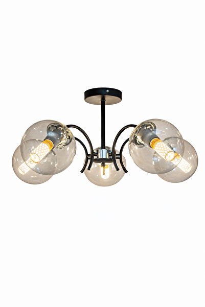 ESSLİGHT Luna 5’li Füme Camlı Modern Salon Mutfak Yatak Odası Avizesi