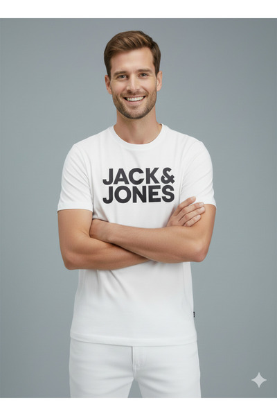 Jack & Jones تي شيرت رجالي من Essentials Jjecorp مصنوع من القطن بقصة ضيقة ورق...
