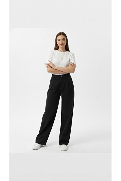 nd jeans جينز نسائي للموسم الجديد - بنطلون جينز فضفاض ذو أرجل واسعة وطيات وتأ...