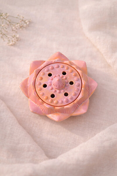 Phellos Lotus Pembe, Turuncu Kapaklı Tütsülük, Mumluk, Renkli Ev Dekoru