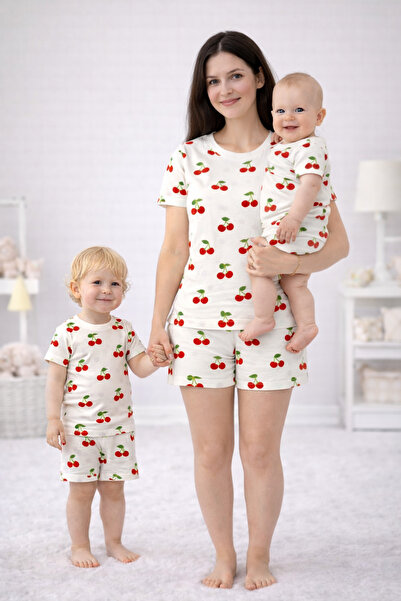 Drop Kids SET DE PIZAMĂ PENTRU MAMĂ BEBE COMBINAT MODEL CIREȘE PANTALONI SCUR...