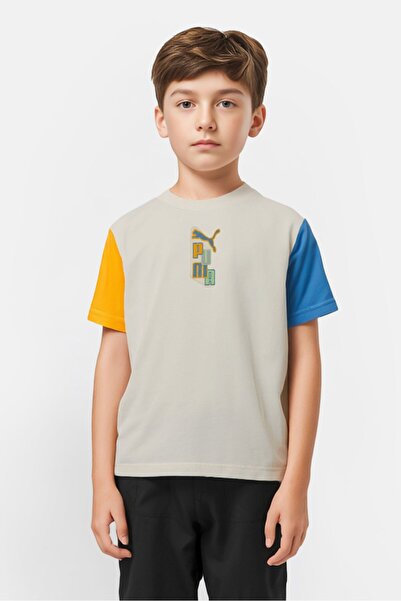 Puma تي شيرت رياضي للأولاد بأكمام قصيرة مناسب للأنشطة الخارجية، متعدد الألوان