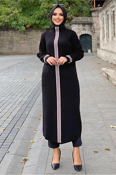 TRENDTESETTÜR KADIN SİYAH ŞERİT DETAYLI TRİKO ELBİSE 5132