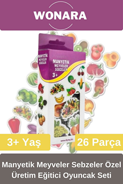 Wonara Zeka ve Motor Becerileri Geliştiren Manyetik Meyve Sebze 26 Parça Özel...