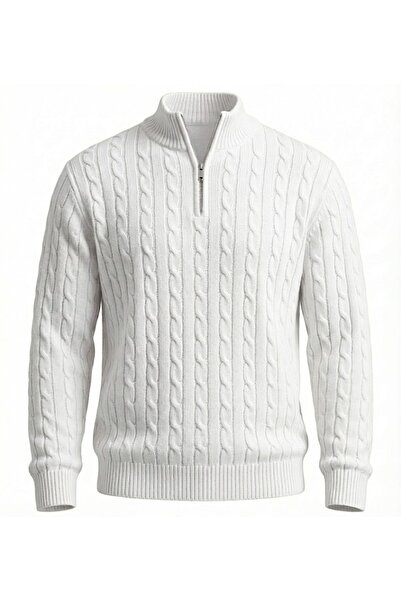 Valiberta Ανδρικό πλεκτό πουλόβερ Bardem με μισό φερμουάρ - Εκρού