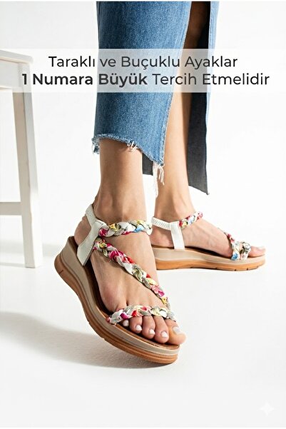 Ayax Sandale de damă din țesătură satinată florală albă