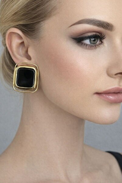 BY YASİN TOPÇU 🖤   Black Stone Gold Framed Luxury Earrings 🖤
