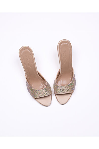 IZEA THE LABEL Pixie Taşlı Parlak Sivri Burun Topuklu Terlik