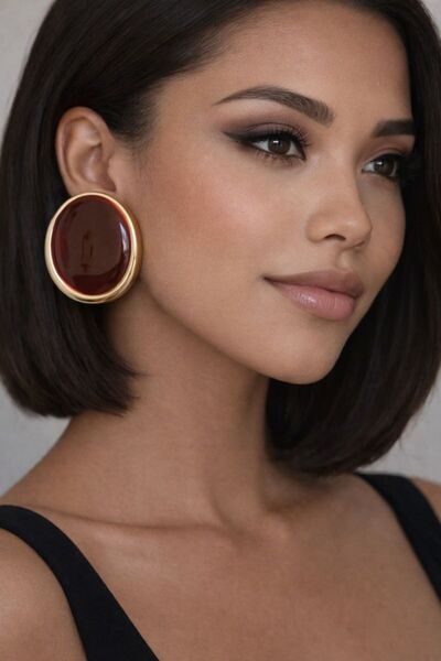 BY YASİN TOPÇU 🤎   Luxury Earrings with Gold Frame in Coffee Tone 🤎