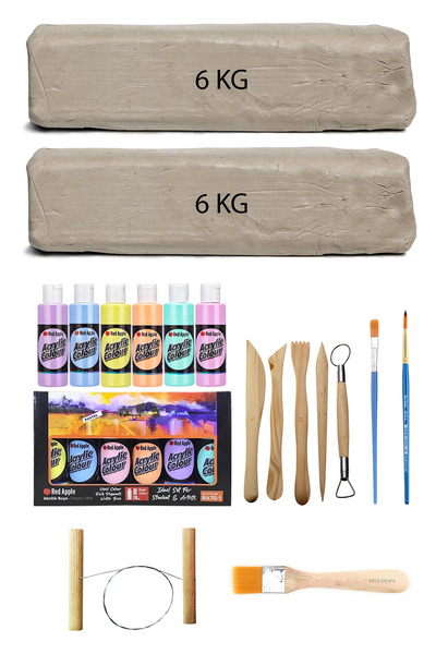 ACUTO Beyaz Seramik Hamuru 12 Kg Red Apple Akrilik Set Pastel 6lı 70 Cc Ebeşu...