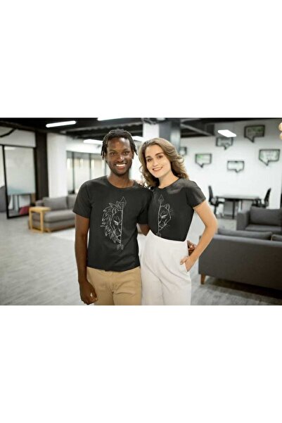 MAGORS Erkek ve Dişi Aslan cu imprimeu Regular Kalıp Pamuklu İkili T tricou (...