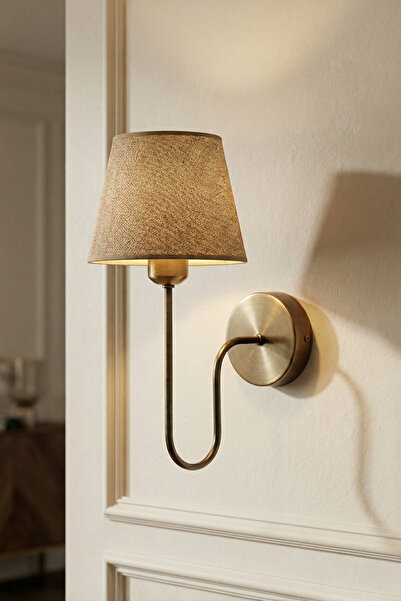 Favori Aydınlatma Vintage Tarz Kumaş Şapkalı Duvar Apliği - Eskitme Metal Gövde