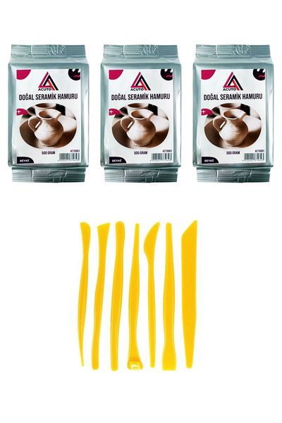 ACUTO Doğal Kil 1500 Gr Beyaz Acuto Ebeşuar Seti 5'li Modelaj Kalemi Seramik ...