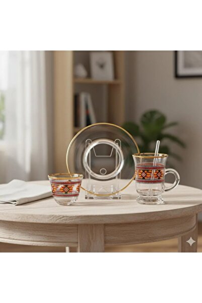 Dania طقم شاي وقهوة زجاجي مكون من 48 قطعة مع ديكور ملون وذهبي