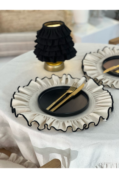 KaiAtelier 6Lı Natural Keten Nakışlı Yuvarlak Supla/ Amerikan Servis