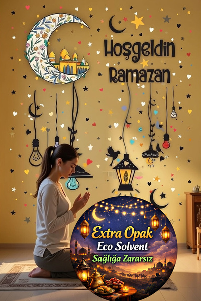 Kt Grup Hoşgeldin Ramazan Renkli Fener Sarkıt Cam Duvar Sticker Seti