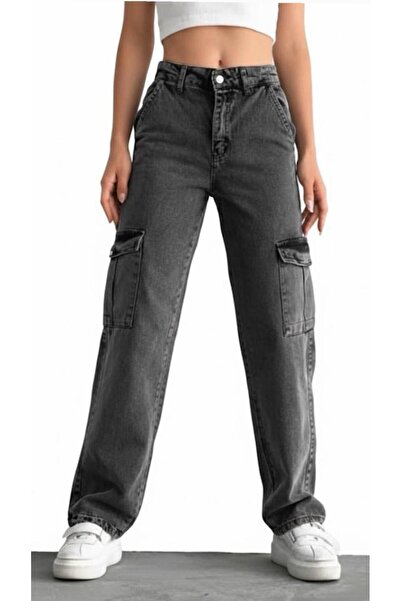 nd jeans - PANTALONI DE DAME CU TALIE ÎNALTĂ, buzunar cargo BUC