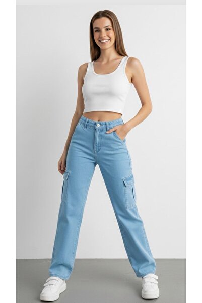 nd jeans - PANTALONI DE DAME CU TALIE ÎNALTĂ, buzunar cargo BUC