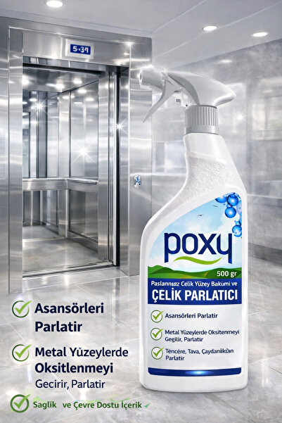 Poxy Çelik Parlatıcı 500 ml Asansör Parlatıcı Inox Krom Metal Çelik Parlatıcı...