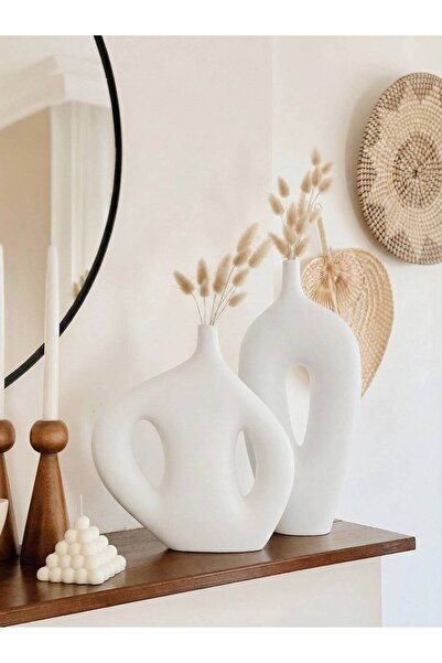 Hestia Home Σετ Κεραμικών Βάζων Clio και Μεγάλο Βάζο με Μανίκια Λευκό