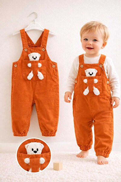 VİTRİNMİXMİNİ Ayıcık Oyuncaklı Kiremit Renk Unisex Salopet