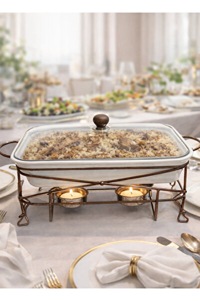 ALQANNAS سخان طعام مستطيل الشكل من السيراميك بسعة 2.7 لتر، مثبت على حامل معدن...