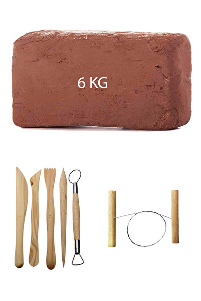 ACUTO 6 Kg Kahverengi Seramik Hamuru Kırmızı Kil Ebeşuar Seti Çamur Kesme Teli