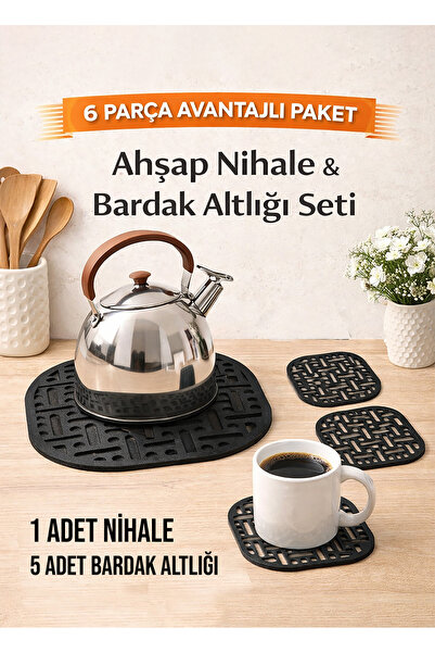 Karenza Home 1 Nihale ve 5 Bardak Altlığı Seti Mutfak Dekorasyon | Modern Des...