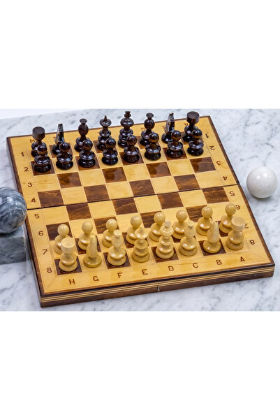 ROmde Joc Sah si Table din Lemn ROmde™, 32x32 cm, Maro cu Alb, Numerotat Alfa...