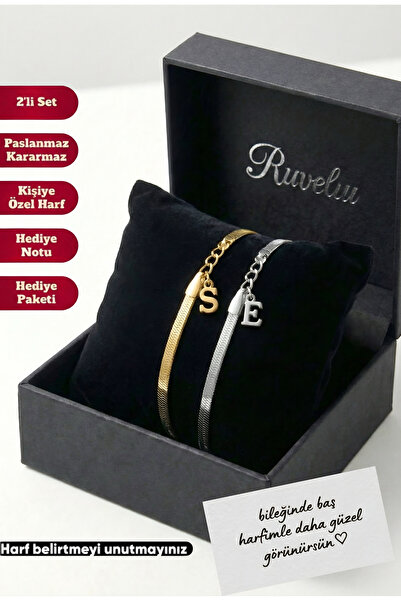 ruvelu 2'li Harfli Kararmaz İtalyan Çelik Bileklik Sevgili, Arkadaş Bilekliği...