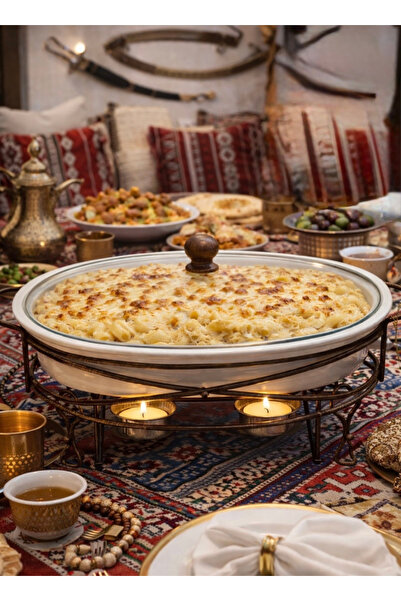 ALQANNAS سخان طعام بيضاوي الشكل من السيراميك سعة 2.7 لتر، مثبت على حامل معدني...