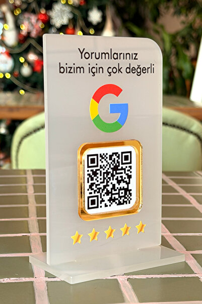 mooodcase Google Yorum QR Standı PleksiGlass Saydam Beyaz