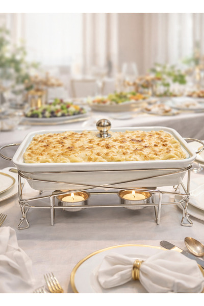 AL-GANNAS سخان طعام مستطيل الشكل من السيراميك سعة 2 لتر، مثبت على حامل معدني ...