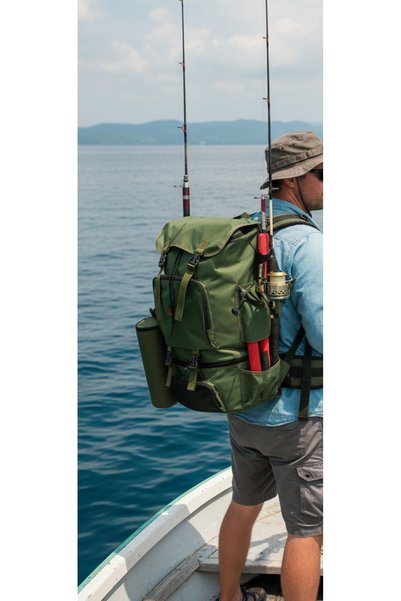 ROWAN ÇANTA Rowan Khaki Camping and Fishing Backpack with Thermal Compartment and Thermal Bottle Bag 62*41*22 cm