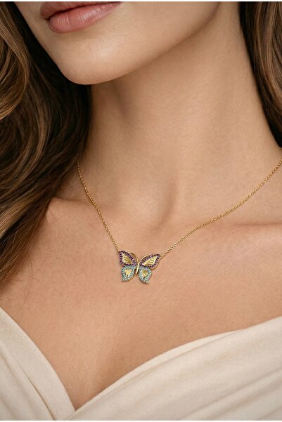 Argentum Concept 14K Altın Kaplamalı 925 Ayar Gümüş Kelebek Kolye - N078301