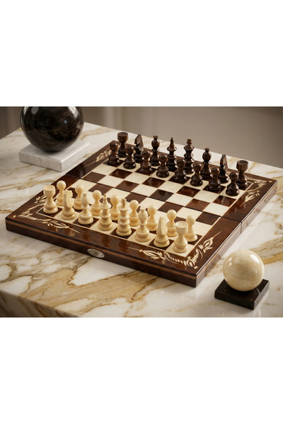 ROmde ROmde™ Wooden Chess and Backgammon Game, 38x38 cm, Brown with White