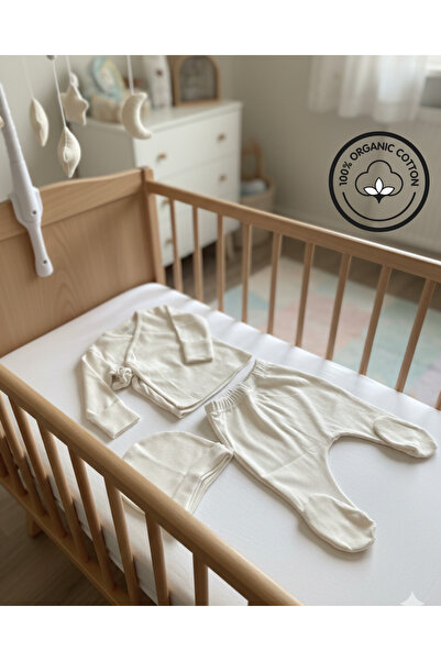 PURE BABY NATURA طقم خروج من المستشفى مكون من 3 قطع مصنوع من القطن بنسبة 100%