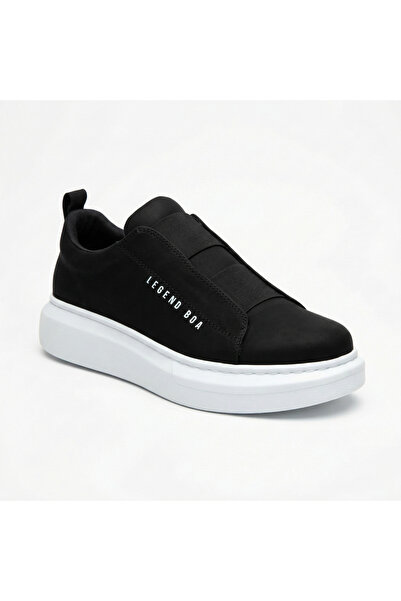 BESKAR Siyah Beyaz Çift Bantlı Yüksek Taban Erkek Sneaker - Cırtlı Kalın Taba...