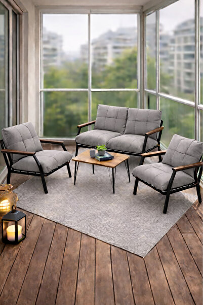 UFUK HOME Sehpalı Açıkgri Fermuarlı Bahçe Balkon Takımı, Cafe, Salon - Metal ...