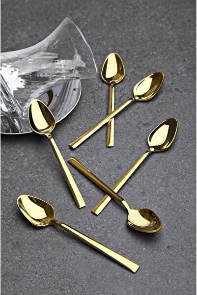 BERMİRA Home Collection 6 Adet Gold Çelik Lüx Çay Kaşığı Gold