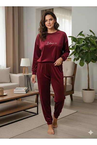 baskılı kadife pijama takımı