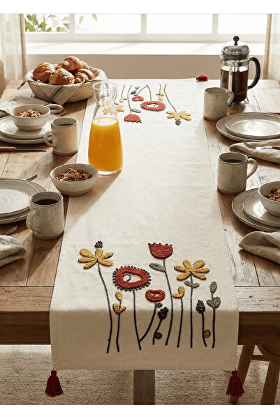 Destiva Home Runner de masă cu model de grădină de flori brodat cu perforare ...